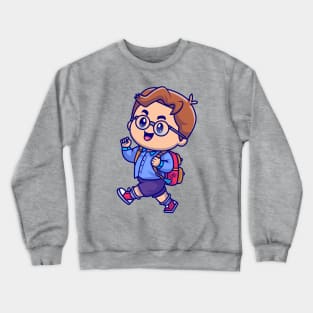 Cute Boy Going To School Cartoon Crewneck Sweatshirt